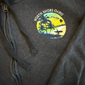 Black Hooded Zip Sweatshirt with Tropical Graphic